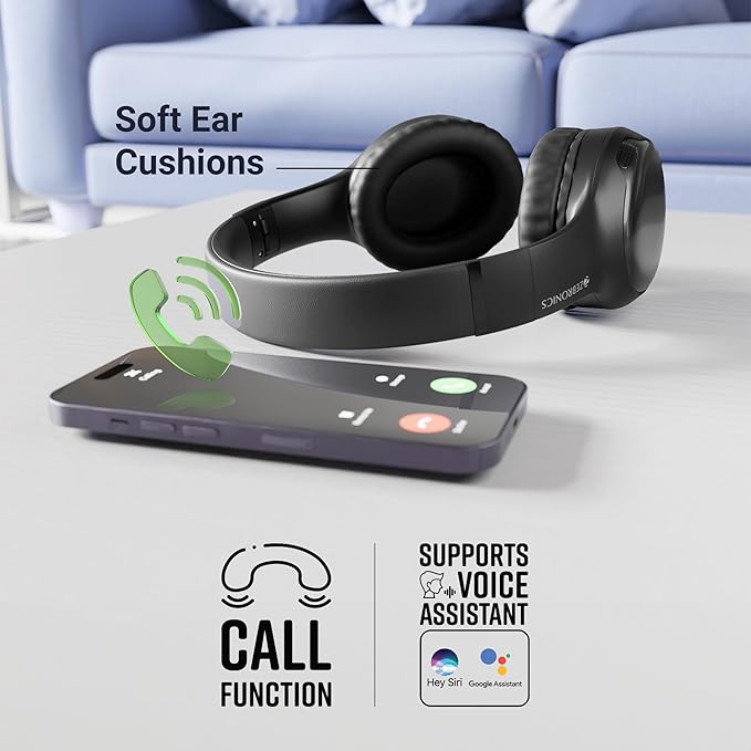 ZEBRONICS Thunder Max Bluetooth Over Ear Headphone with 120*Hrs Playback, 3 EQ Modes, 40mm Bass Driver, Fast Charging, Gaming Mode, Dual Pairing, BT v5.4, AUX, Metallic Finish (Black) - Image 3